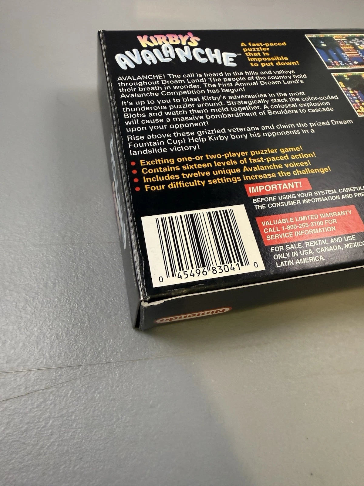 Kirby's Avalanche Box Authentic Complete CIB Manual