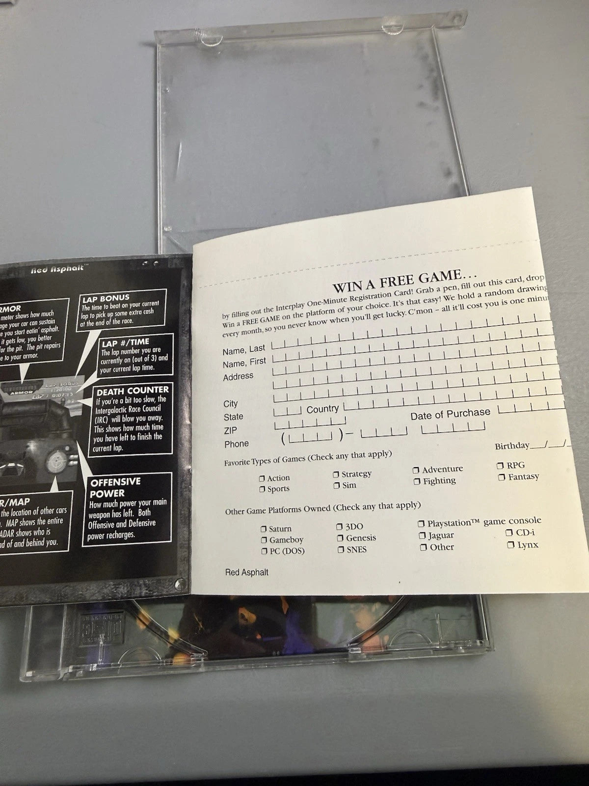 Red Asphalt Case Manual And Reg Card Only