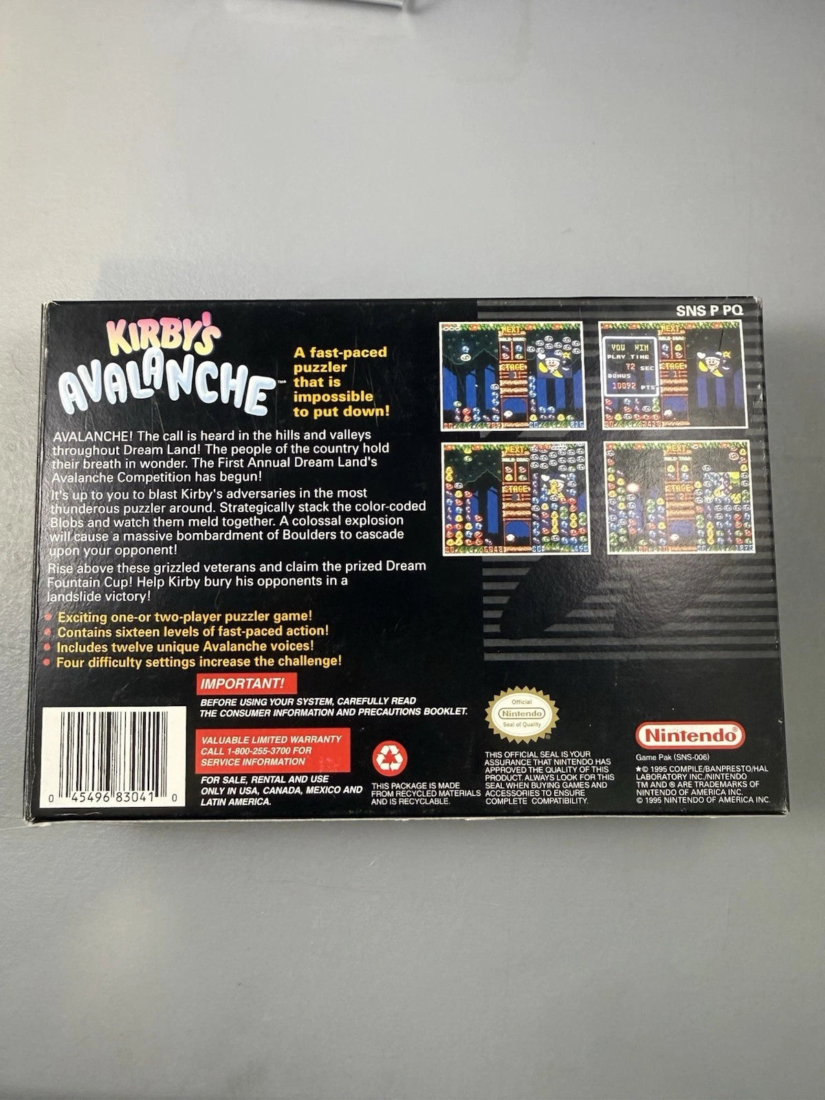 Kirby's Avalanche Box Authentic Complete CIB Manual