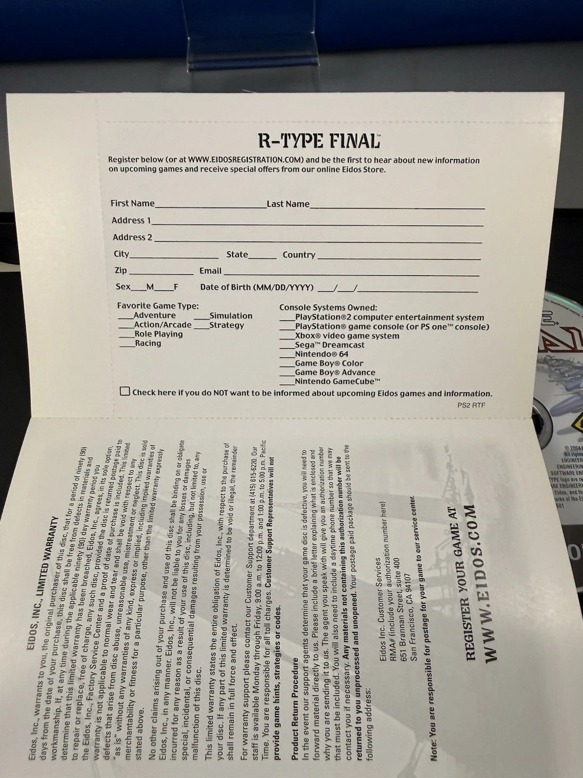 R-Type Final (CIB) W/ Reg Card