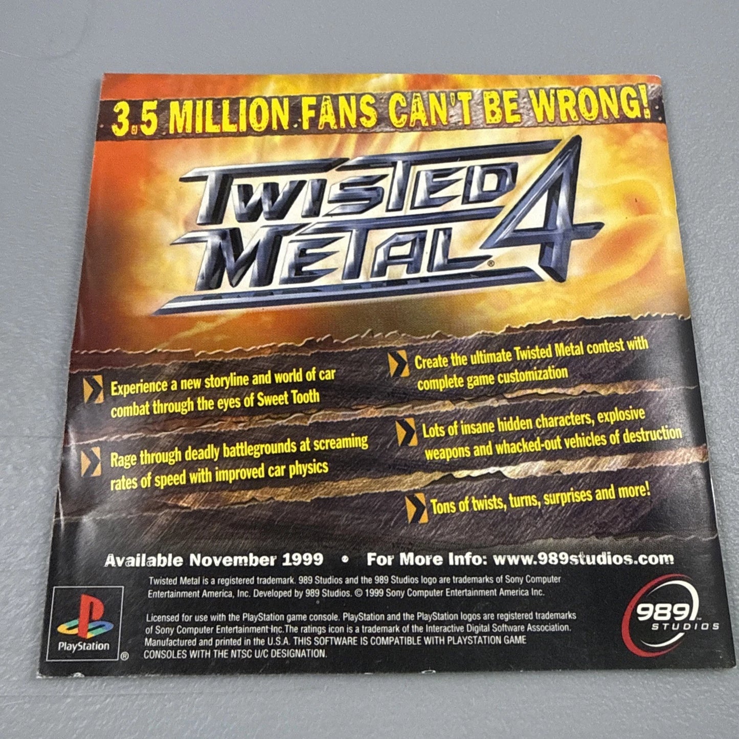 Twisted Metal III - Manual Only W/ REG CARD